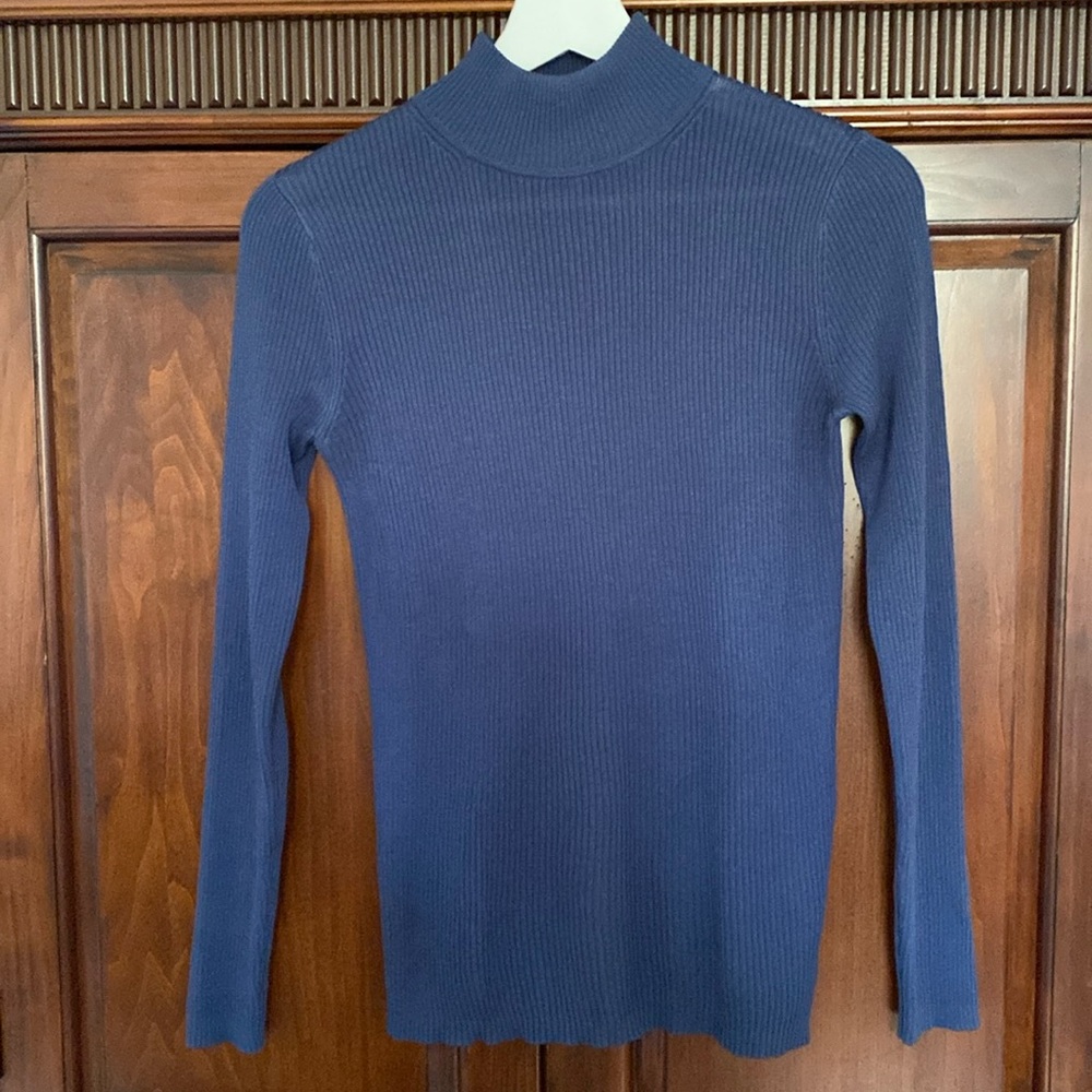 Pendleton 70%silk Women’s Rib Mock Neck Pullover Sweater in slate blue Size S P